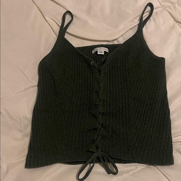 American Eagle Outfitters Lace-Up Ribbed Camisole - Dark Green - Picture 1 of 3